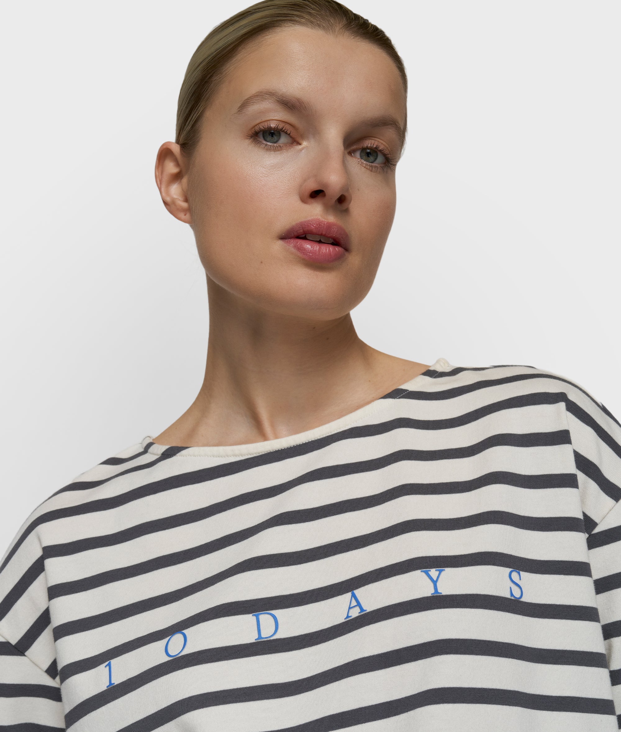 10 Days Amsterdam Sweater STRIPES ECRU STEEL BLUE