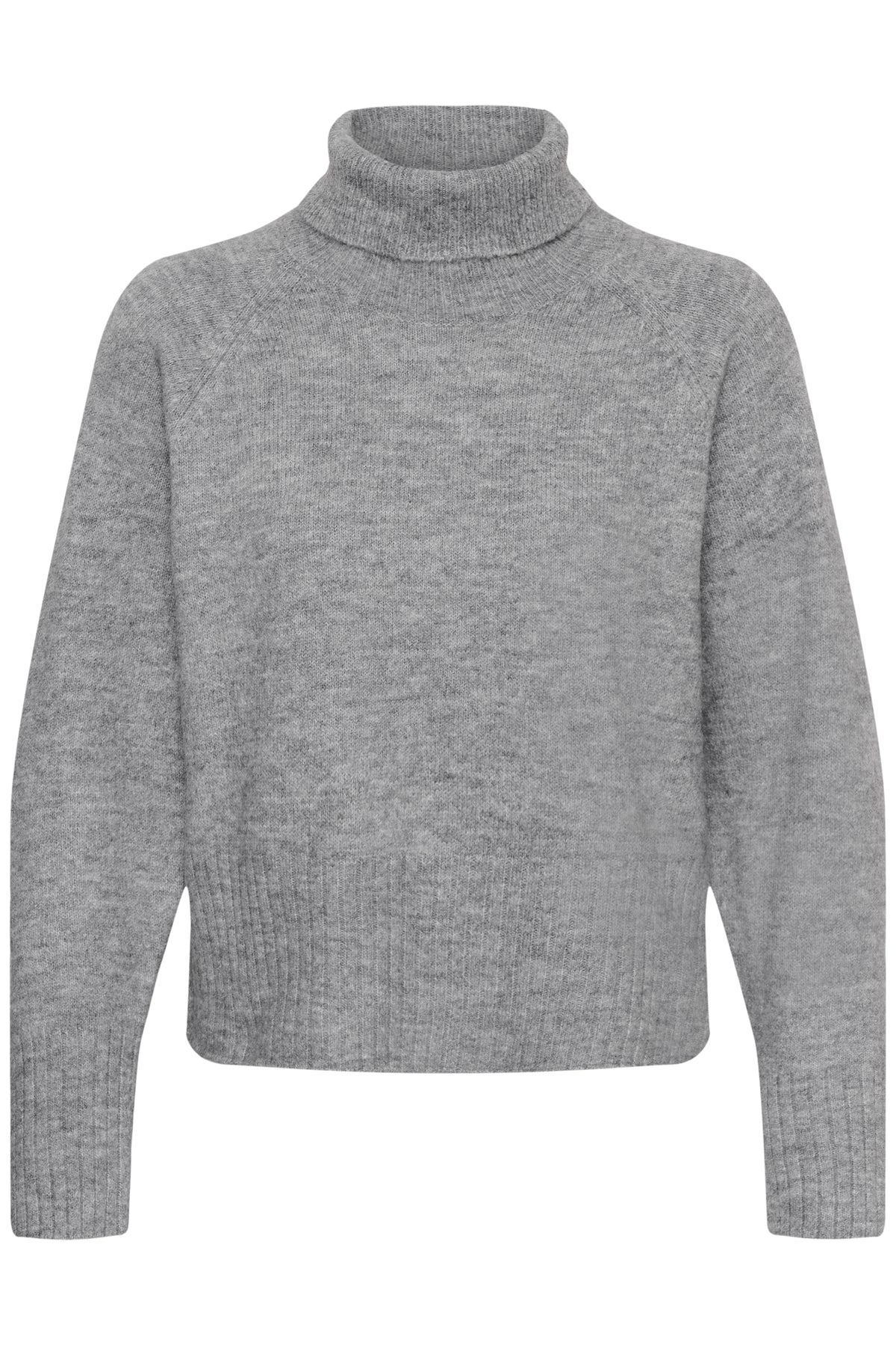 Kaffe Rollkragenpullover in Grey Melange mit breiten Rippstrickbündchen