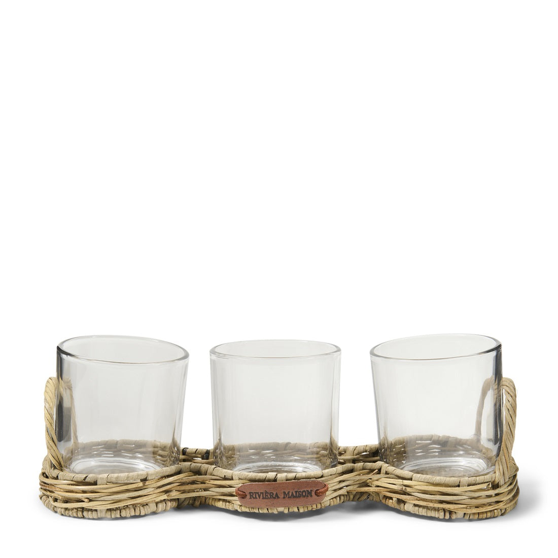 3 Windlichter auf Rattantablett Rustic Rattan Triple Votive von RIVIERA MAISON