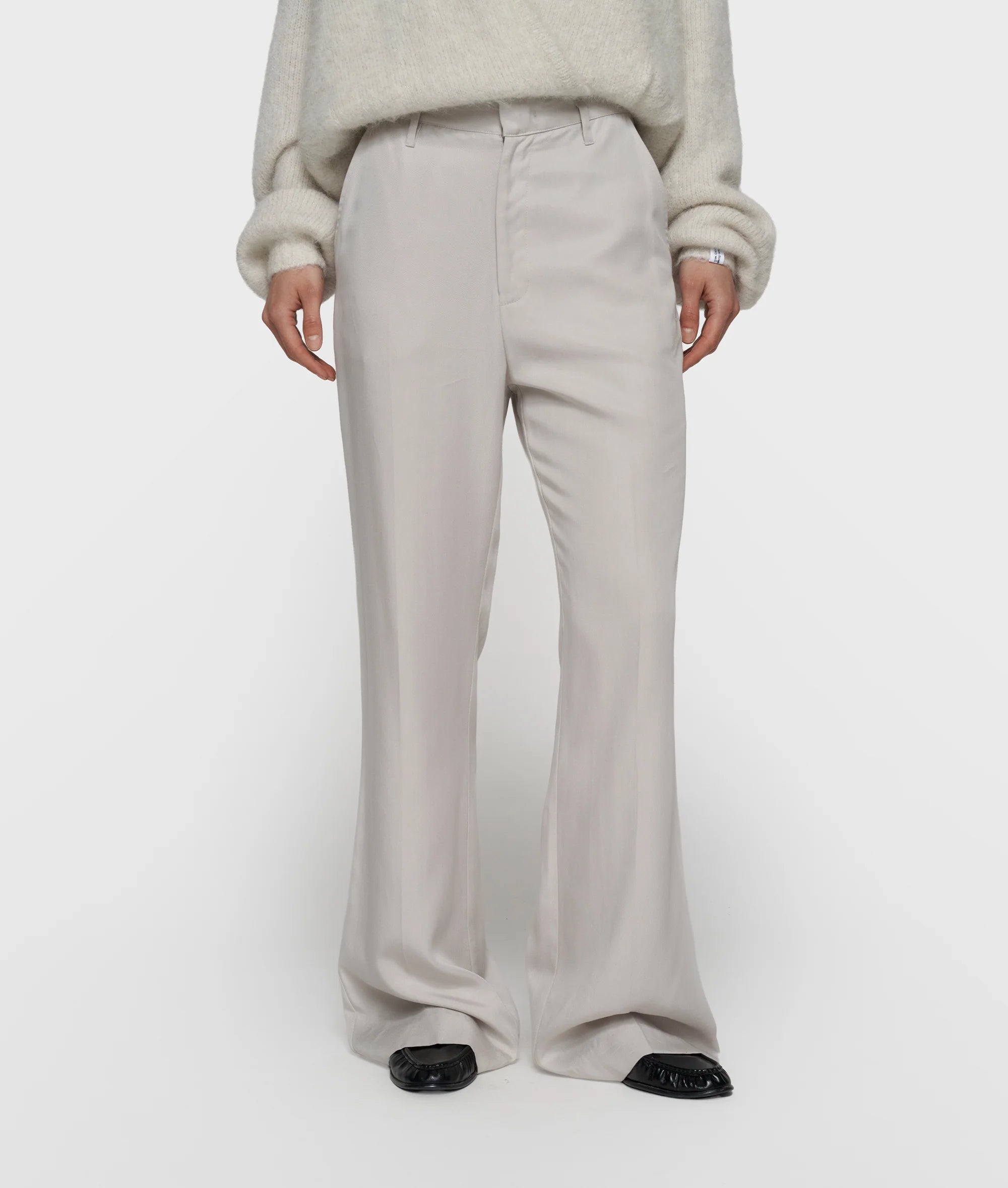 10 Days Amsterdam Fluid Trousers Stone – fließende Damenhose mit weitem Bein in hellem Naturton