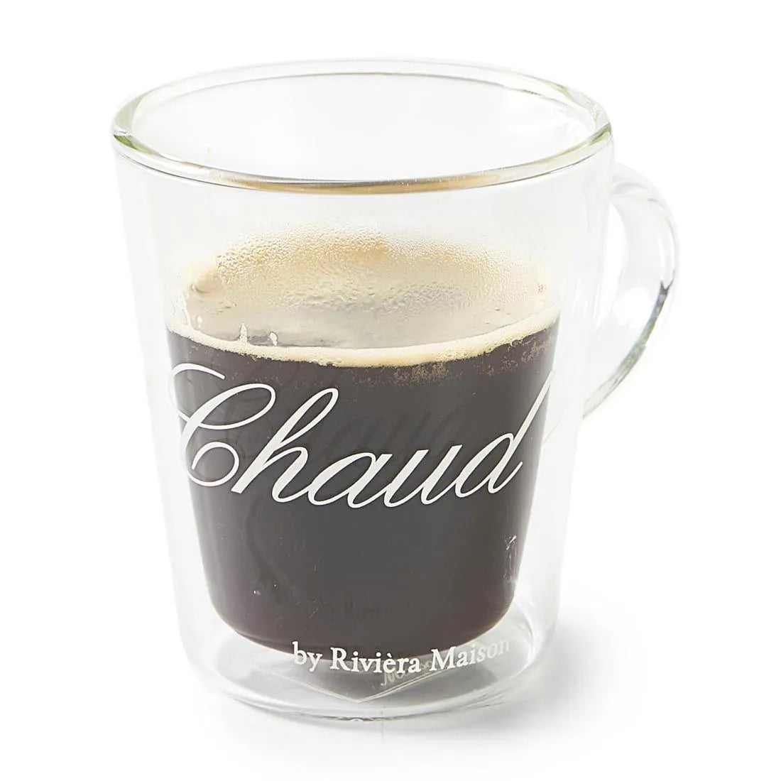 Doppelwandige Glastasse von Riviera Maison mit der Aufschrift Ses Chaud