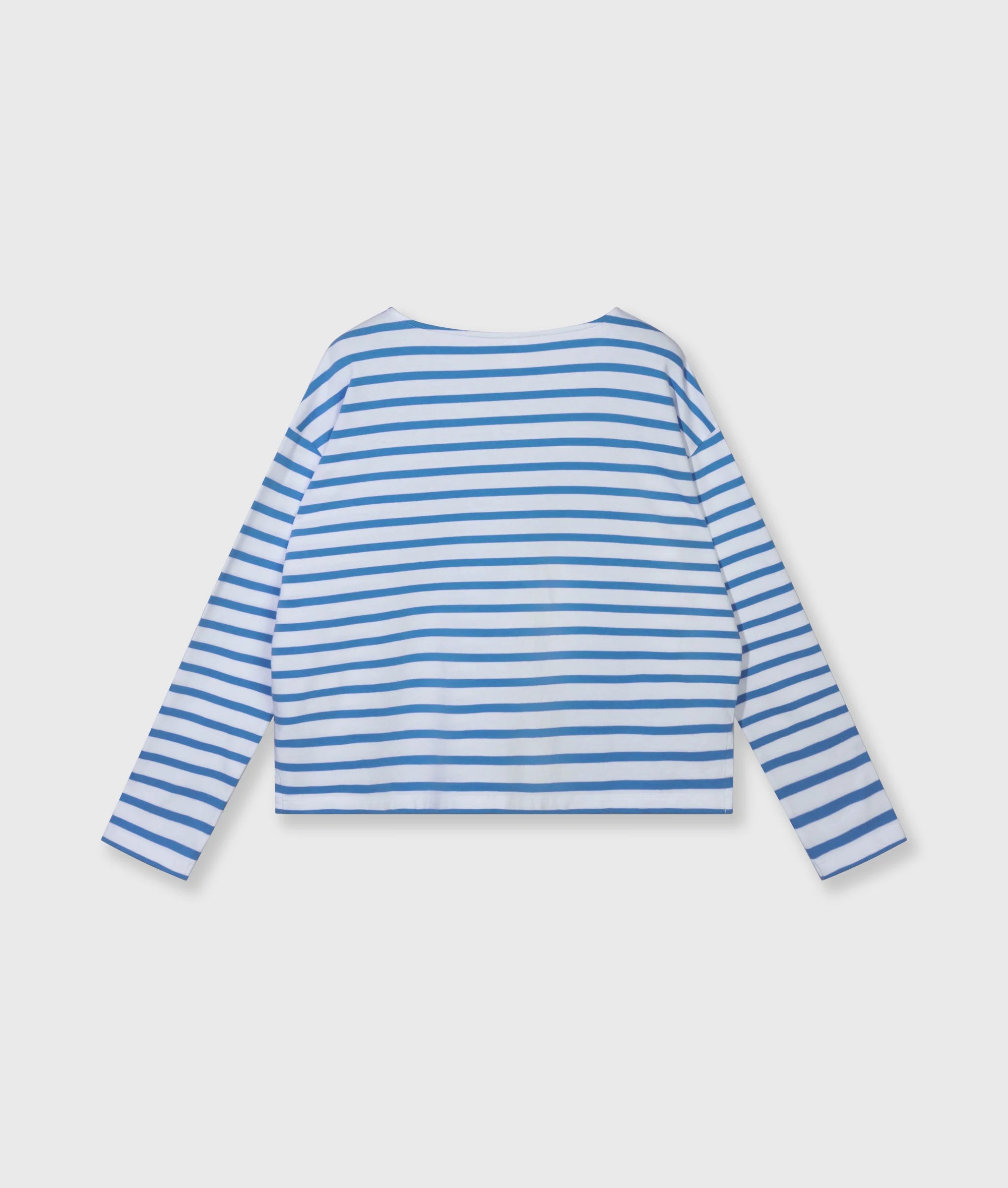 10 Days Amsterdam Sweater Stripes White Ultramarine – weiß-blau gestreifter Damen Sweater mit 10DAYS Schriftzug