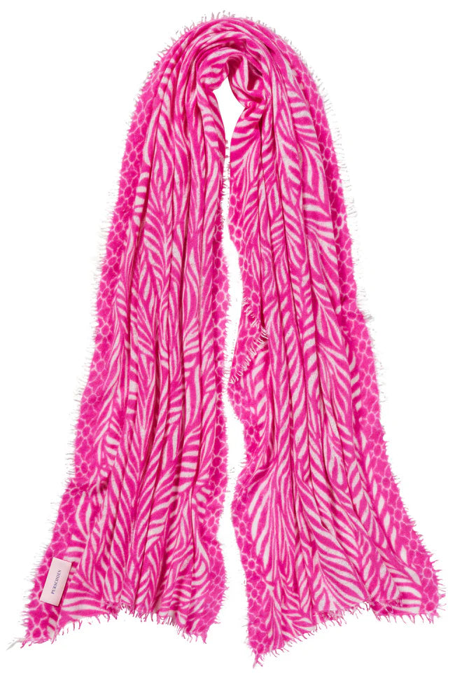 Kaschmir Schal Damen Leafgarden Pink-Natur vn Purschoen