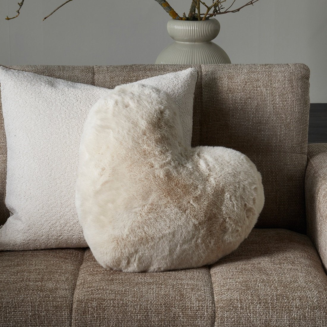 Heather Heart Faux Fur Pillow RIVIERA MAISON