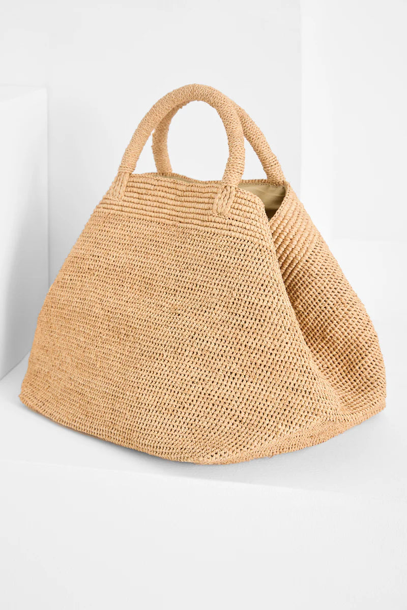 IBELIV VANILLA Einkaufstasche aus handgefertigtem Raffia mit großzügigem Stauraum und natürlicher Flechtstruktur