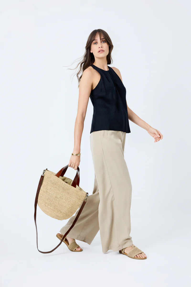 IBELIV MIROZY Handtasche aus handgefertigtem Raffia mit Ledergriffen und abnehmbarem Schulterriemen