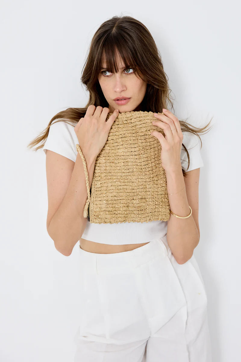 IBELIV CLUB Clutch aus handgefertigtem Raffia mit geflochtener Handschlaufe für besondere Anlässe