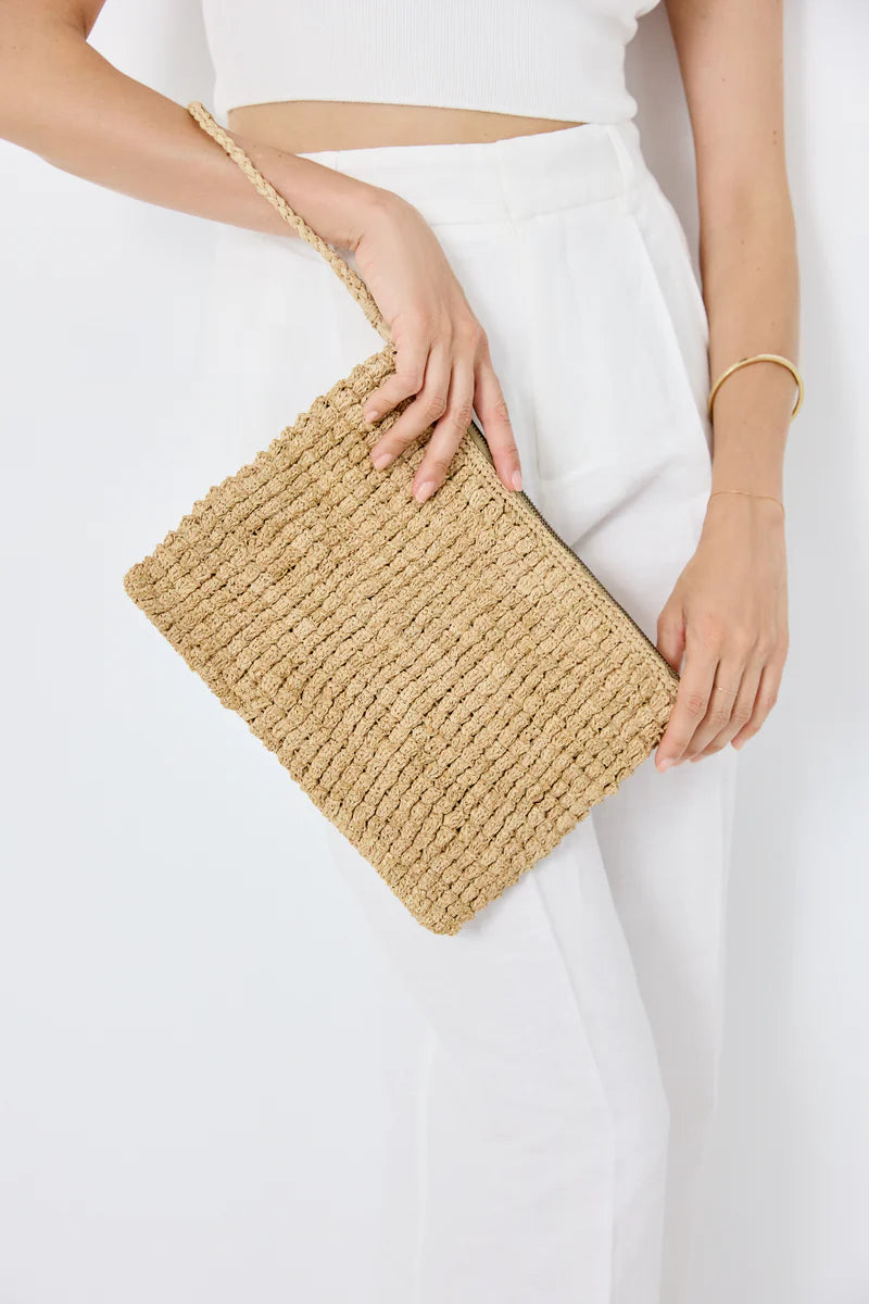 IBELIV CLUB Clutch aus handgefertigtem Raffia mit geflochtener Handschlaufe für besondere Anlässe