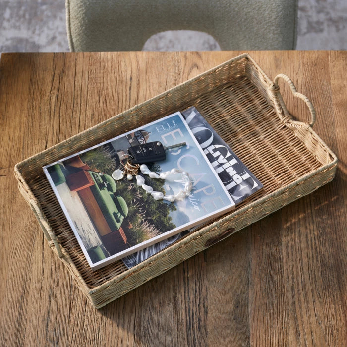 Tablett Rustikales Rattan Happy Heart