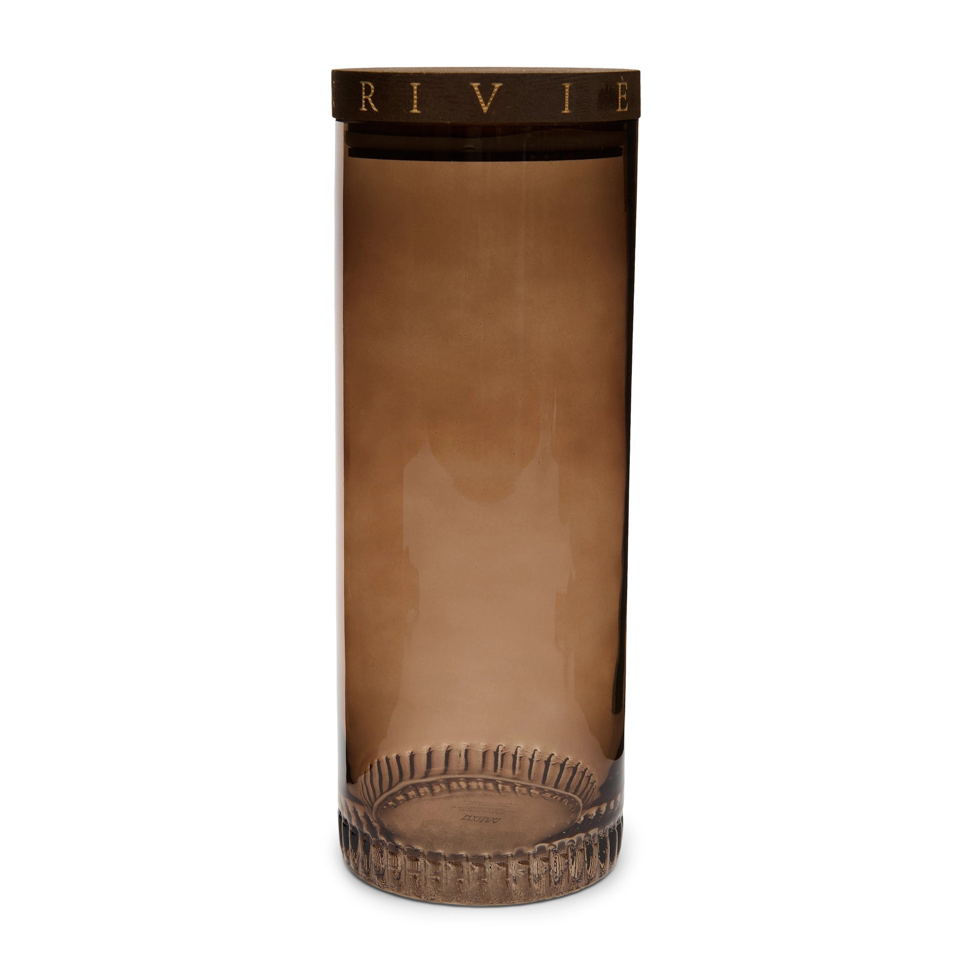 Riviera Maison Sardis Storage Jar Tall aus dunkelbraunem Rauchglas mit Holzdeckel als stilvolles Vorratsglas für Spaghetti in einer modernen Landhausküche.