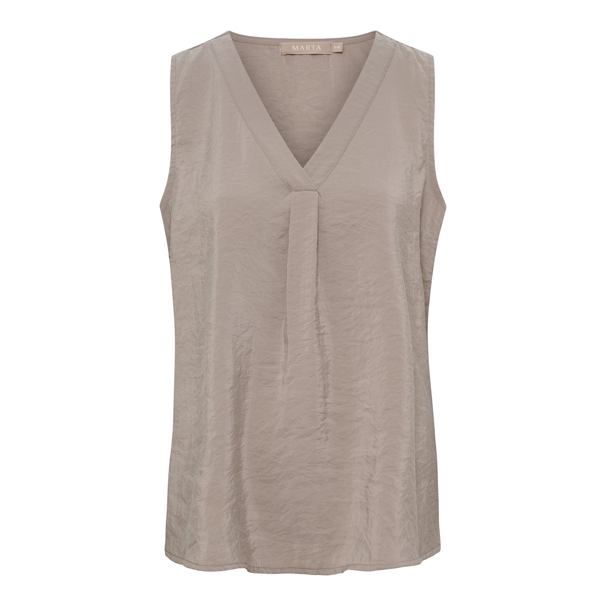 Ärmelloses Top von Marta du Château in Fango mit V-Ausschnitt, fließender Qualität und lockerer Passform.