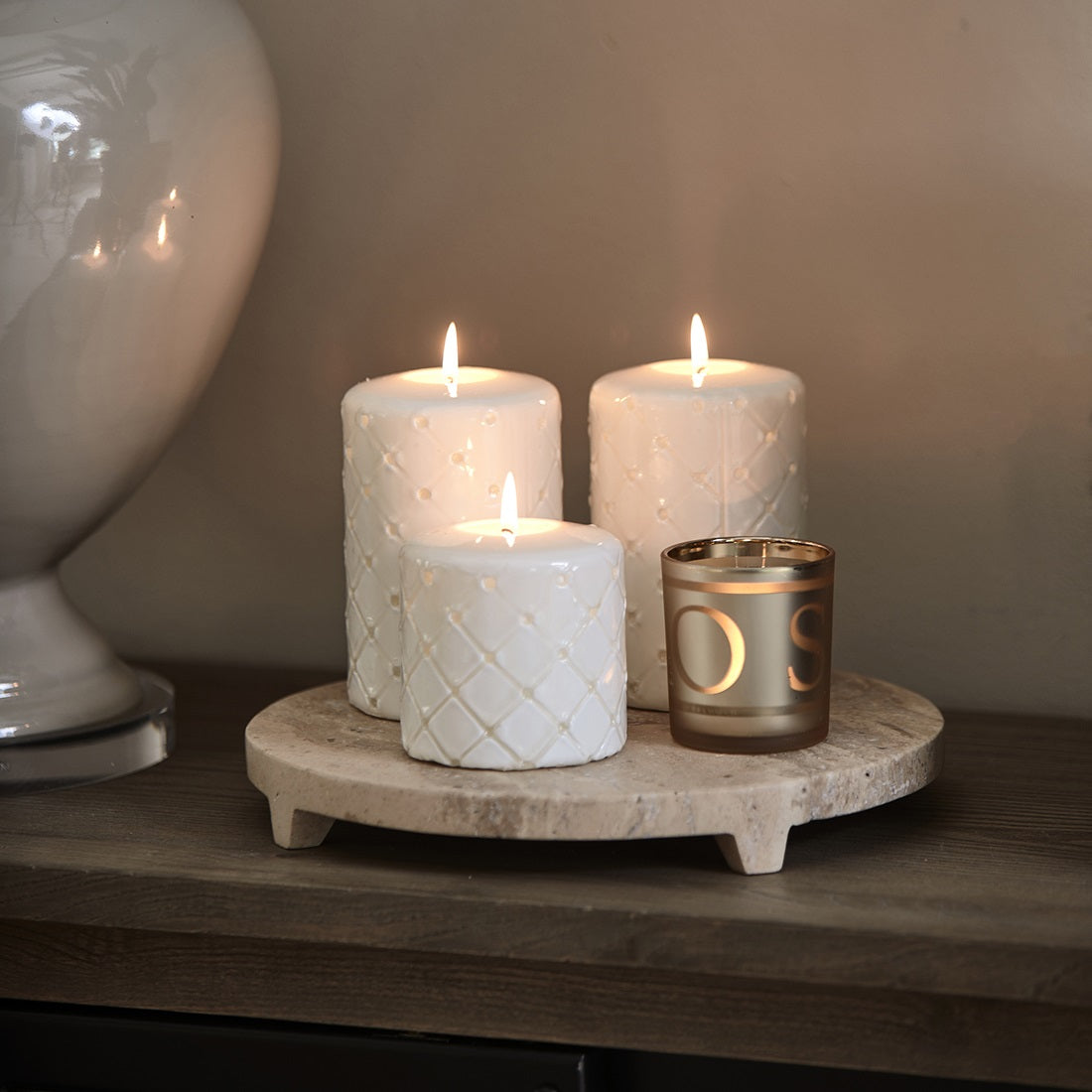 Pillar Candle Padded white 9,5x10 RIVIERA MAISON