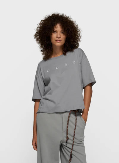 Graues Damen T-Shirt mit Logoprint von 10 DAYS AMSTERDAM
