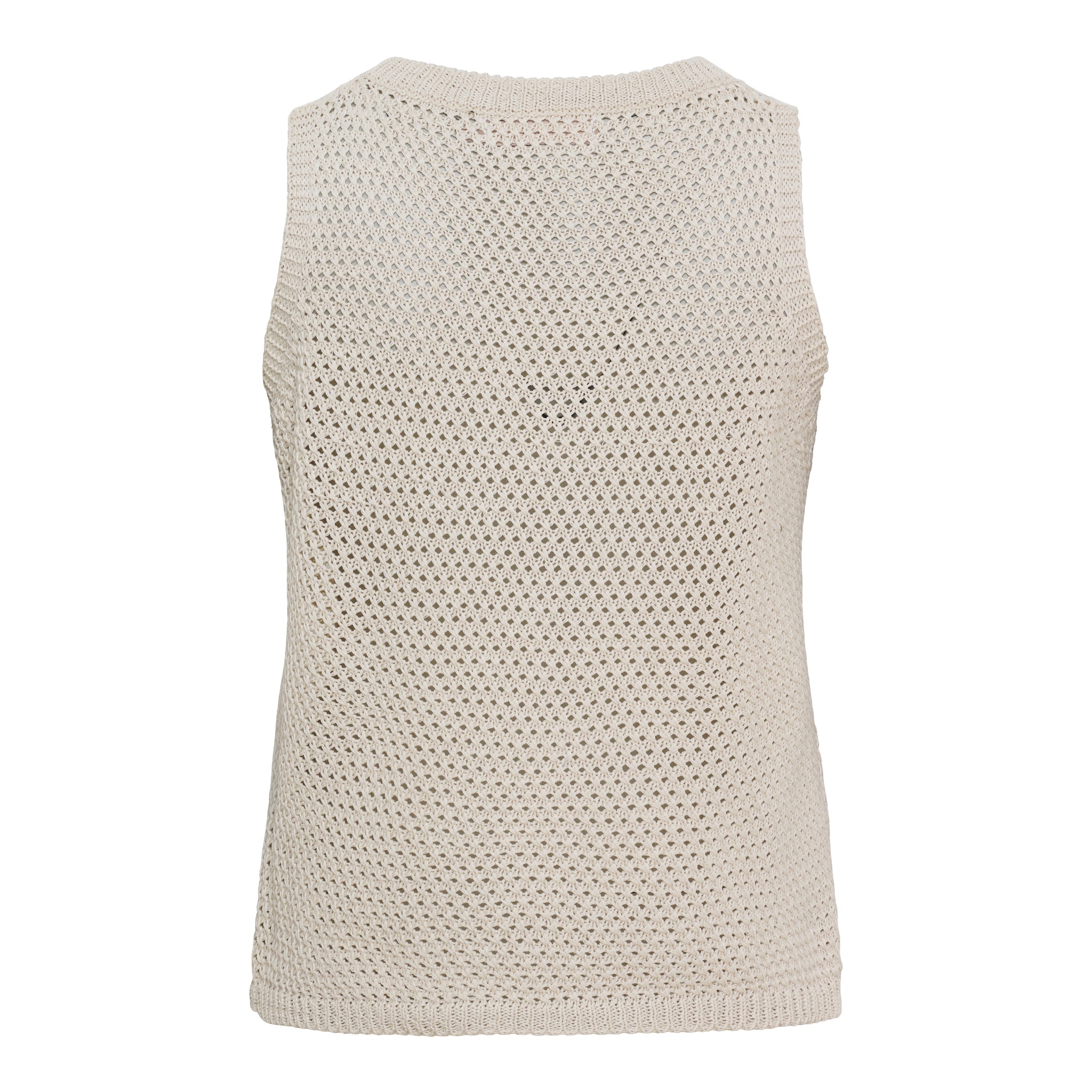 Cremefarbenes ärmelloses Stricktop von Marta du Château mit luftigem Ajour-Strick und Rundhalsausschnitt.