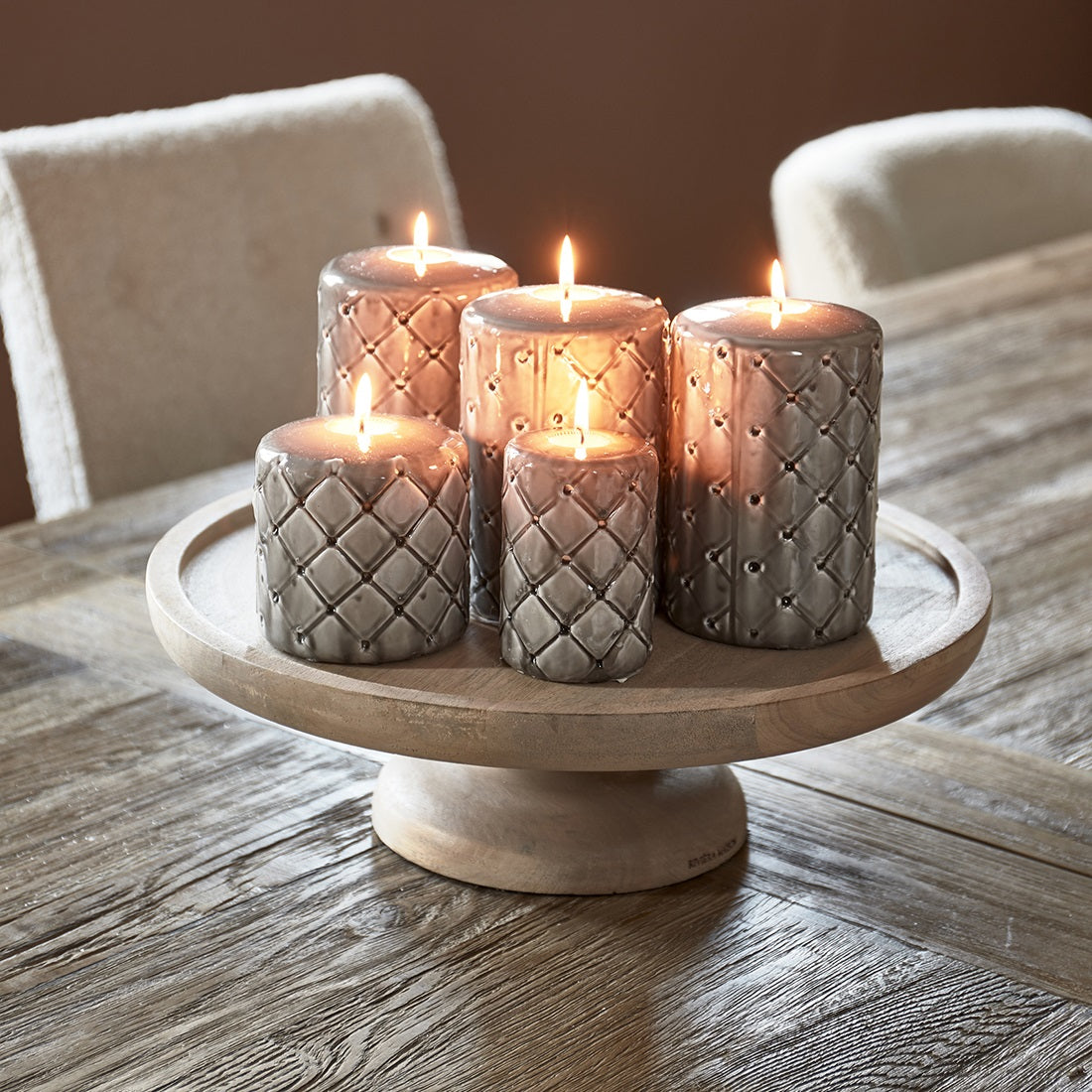 Pillar Candle Padded flax 9,5x15 RIVIERA MAISON