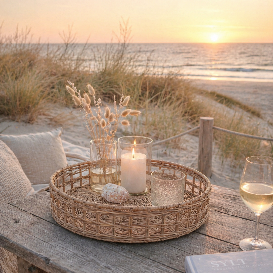 Rundes Rattan Tablett mit offenem Flechtrand von STRANDGUT