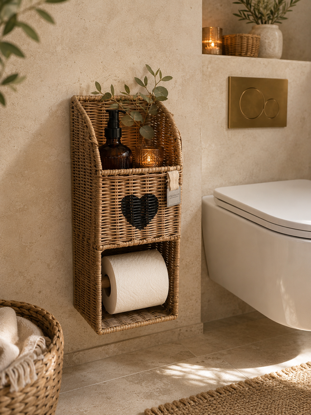 Rattan Toilet Roll Holder HEART