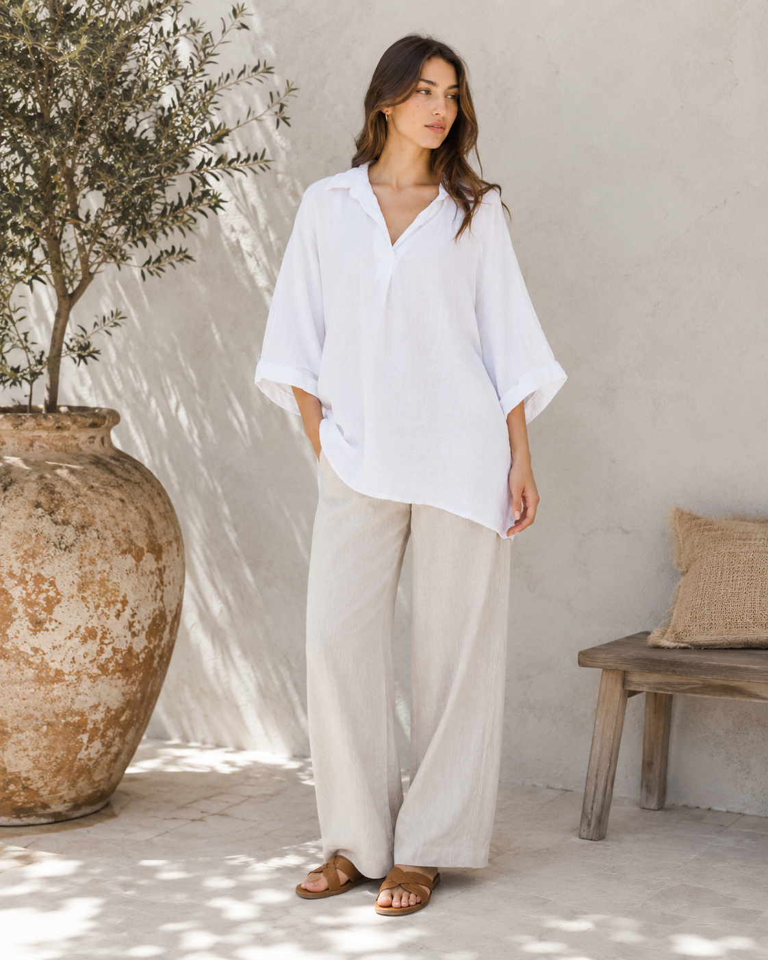 Leinen Oversized Bluse WHITE