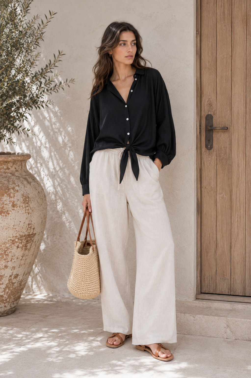Bluse mit Bindeknoten Schwarz