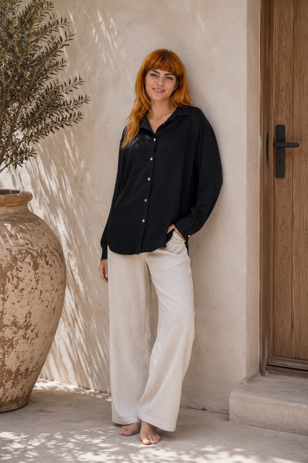 Seide-Mix Bluse BLACK