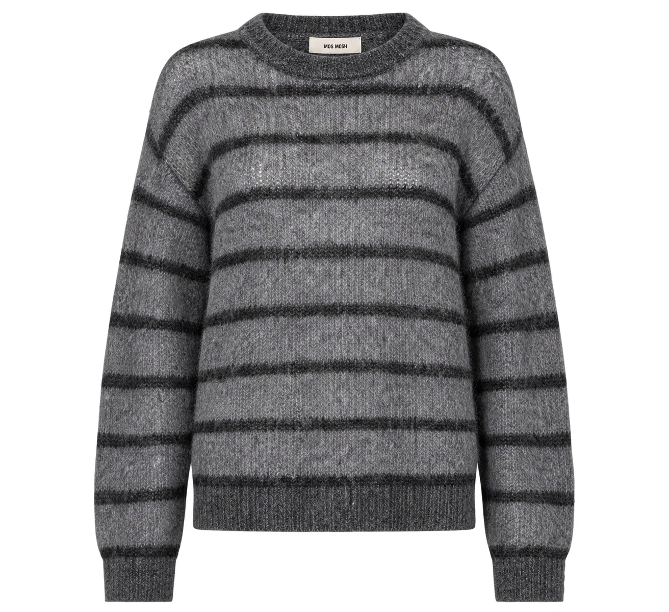 MOS MOSH Orisa Stripe Strickpullover in Grau mit dunklen Querstreifen