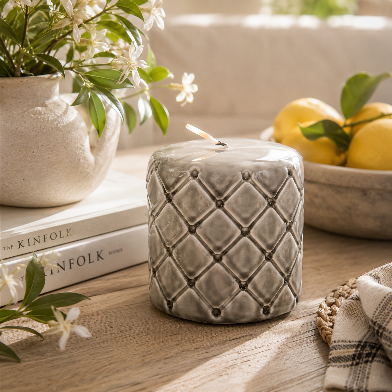 Riviera Maison Pillar Candle Padded flax 9,5x10