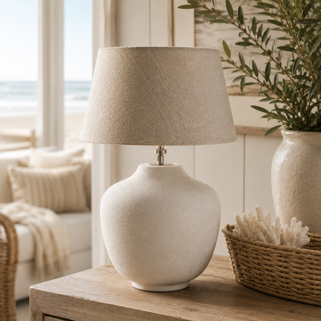 Linen Taper Lampshade Flax 38x21cm