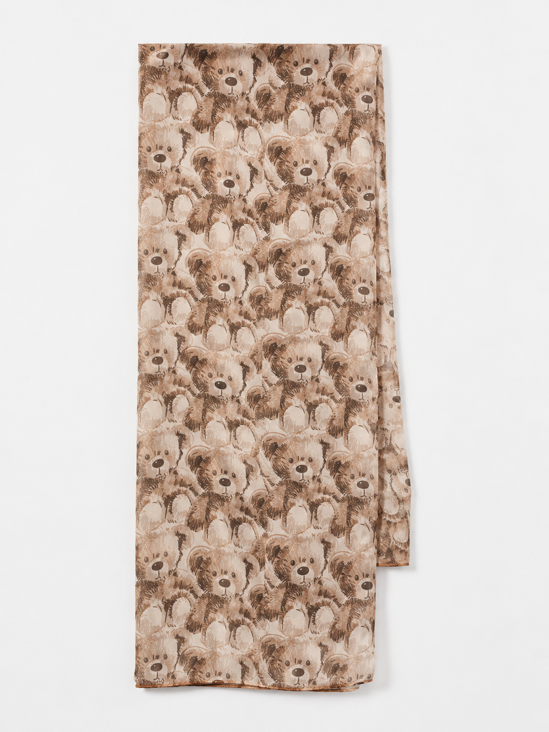 Codello Schal Bears Allover aus recyceltem Polyester. Leichter Damenschal mit charmantem Bärenprint in natürlichen Beigetönen. Maße 55 x 180 cm.