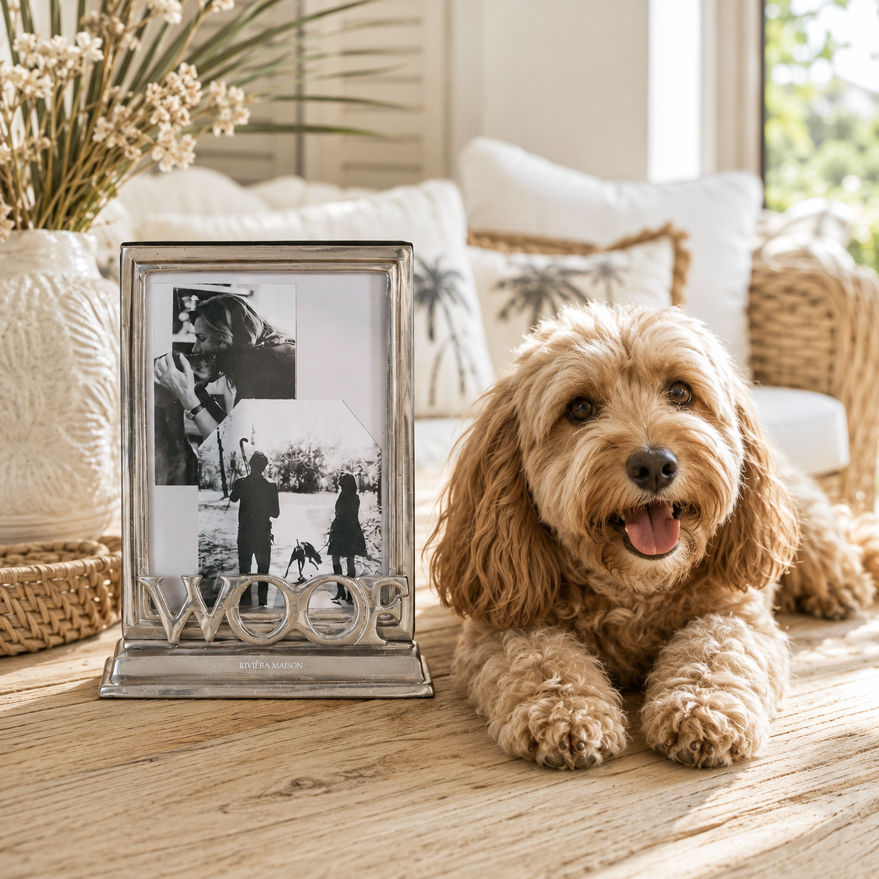 Silberfarbener Fotorahmen mit Hundmotiv von Riviera Maison