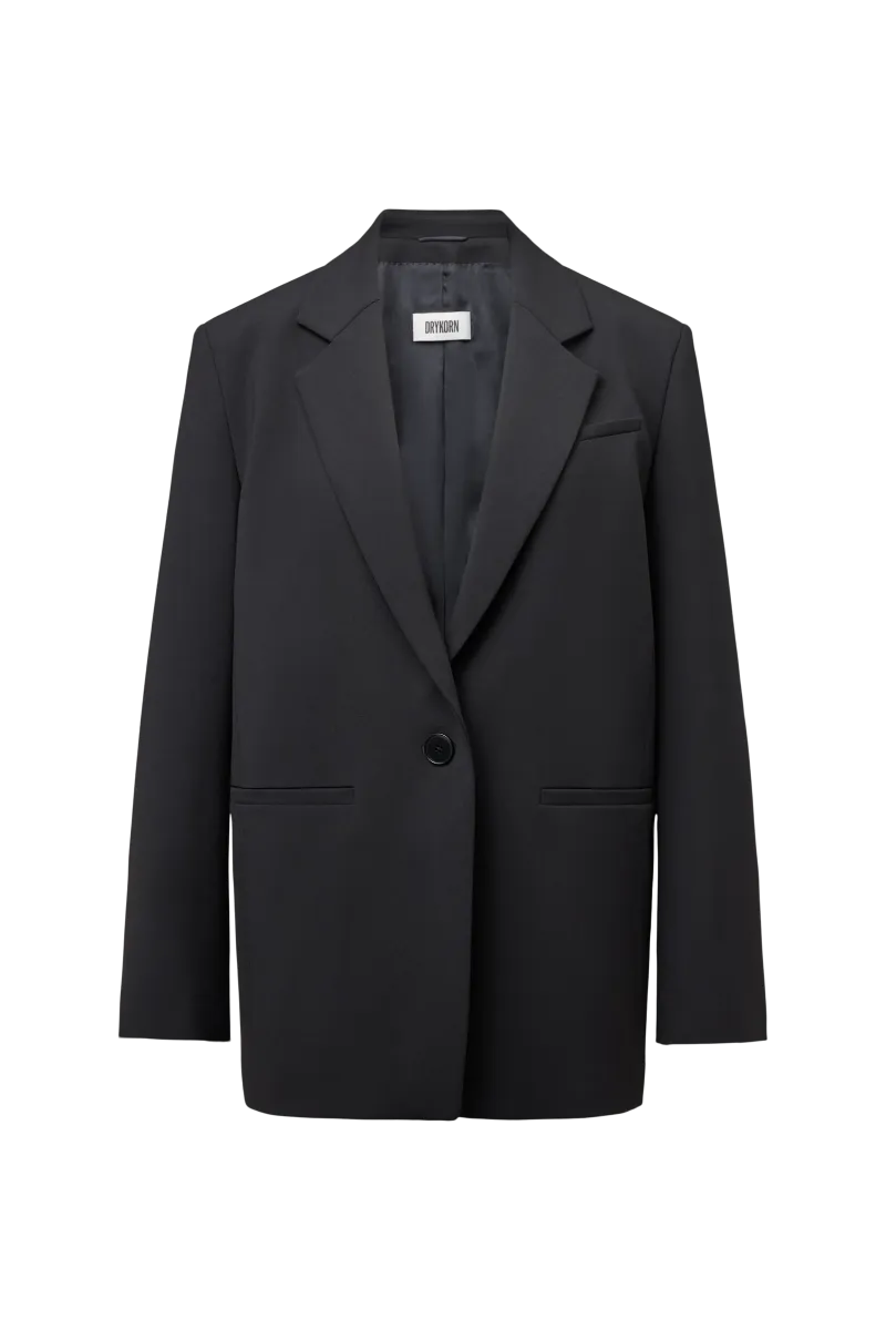 MOWTIE_N von Drykorn. Lässiger, schwarzer Einreiher-Blazer in Twill