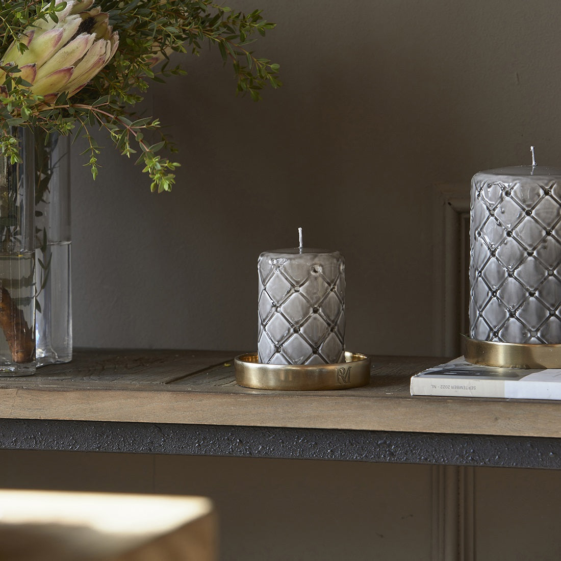 Riviera Maison Pillar Candle Padded flax 7x10
