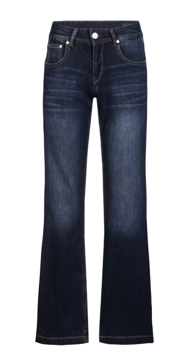 Herrlicher Edna Recycled Denim Light Jeans in Dark Sea mit weitem ausgestelltem Bein und dunkler Denim-Waschung