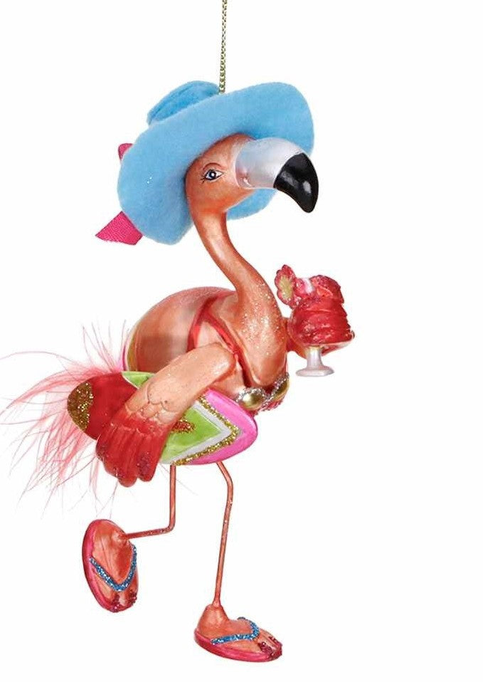 Flamingo mit Cocktail 14 cm