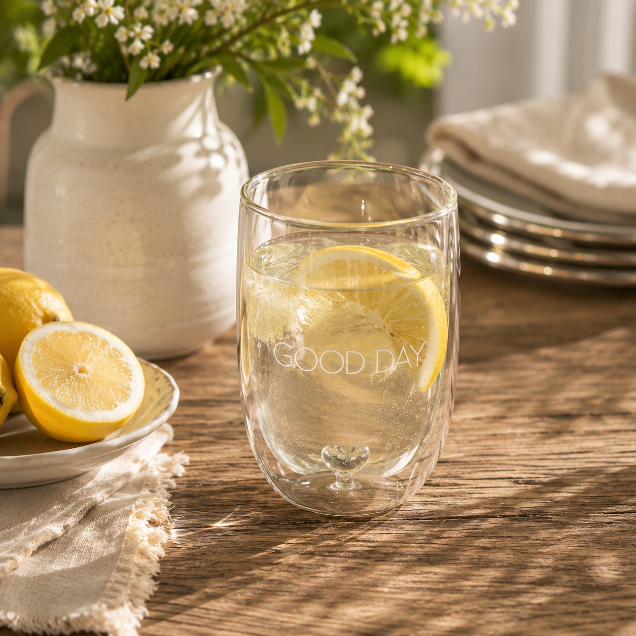 Good Days Glass L mit Aufschrift GOOD DAYS und Herz von Riviera Maison.