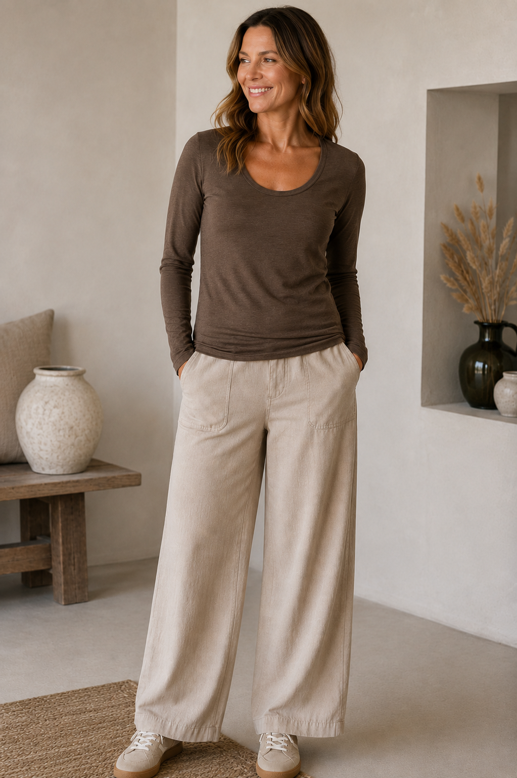Herrlicher Manolja Longsleeve Jersey Brushed Damen Shirt mit Rundhalsausschnitt