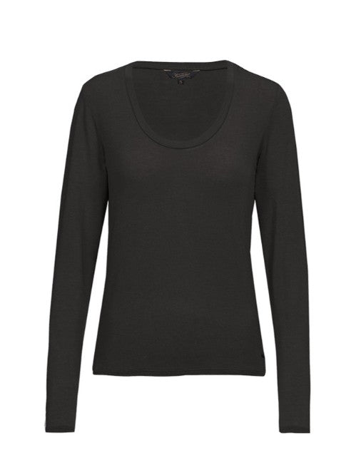Herrlicher Manolja Longsleeve Jersey Brushed in Schwarz mit femininem Rundhalsausschnitt
