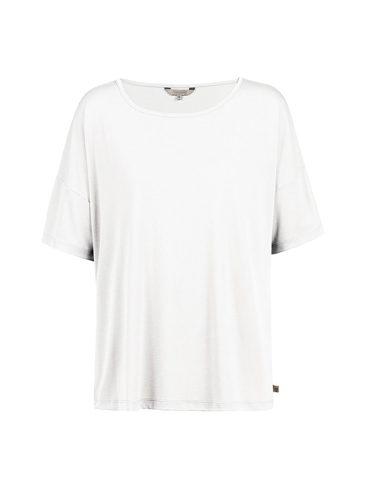 Herrlicher Juliana Damen T-Shirt in Weiß mit lockerem Schnitt und Rundhalsausschnitt.
