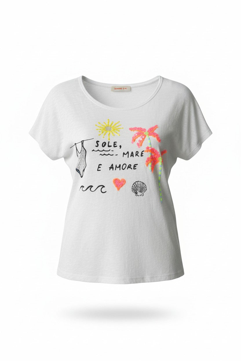 Damen T-Shirt „Sole, Mare e Amore“ weiß von Grace