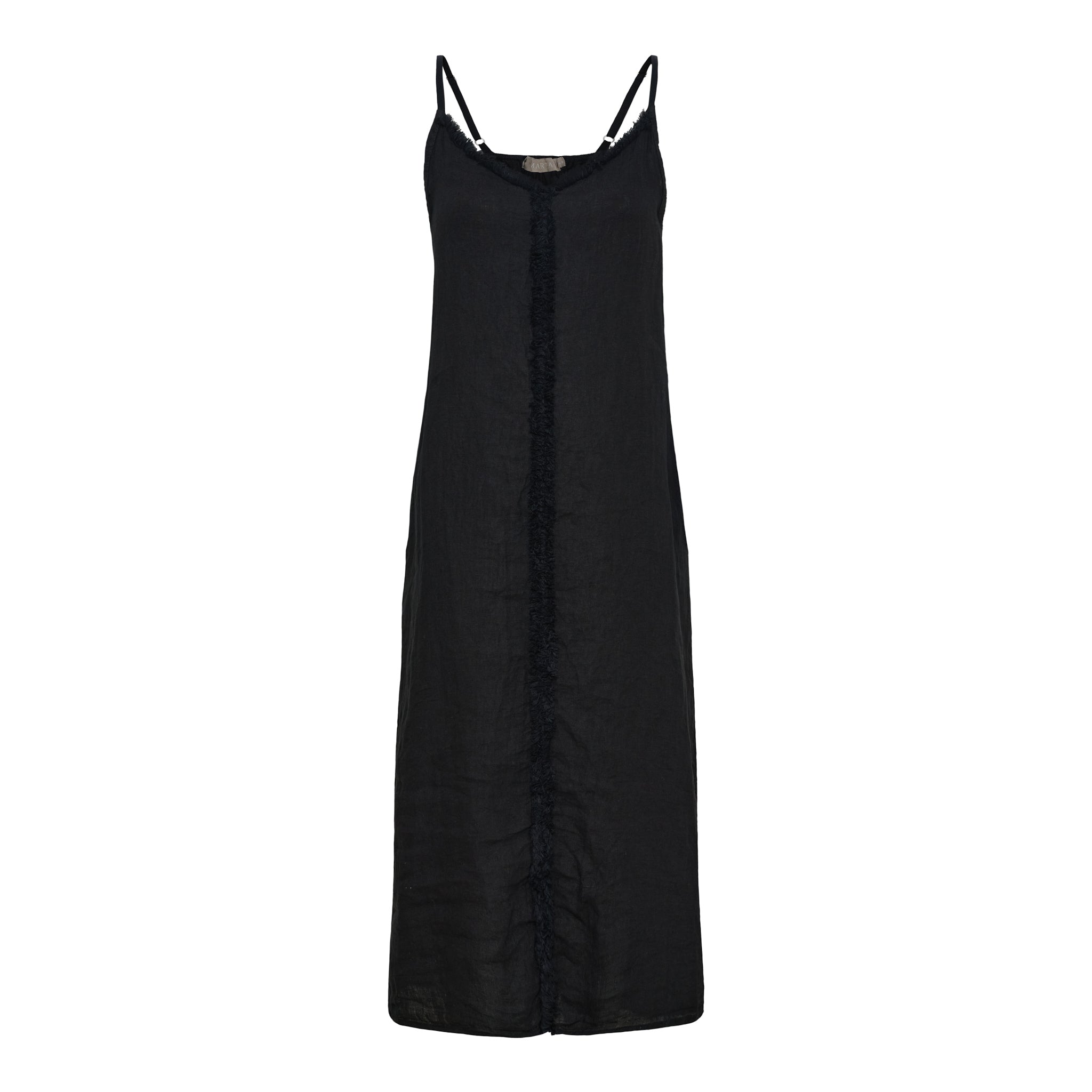 Schwarzes Leinenkleid mit Spaghettiträgern aus 100 % Leinen für Damen