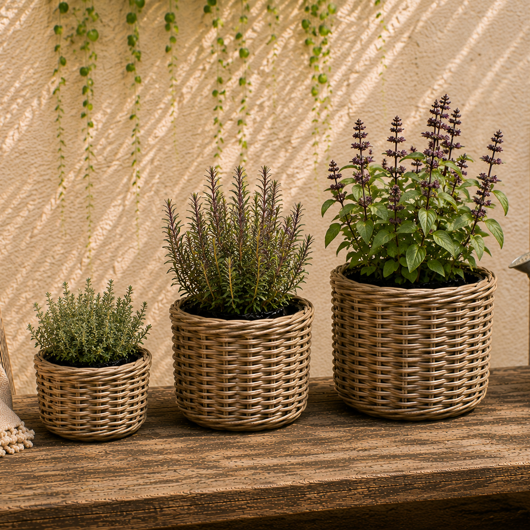 Rattanübertöpfe mit Folieneinsatz von STRANDGUT