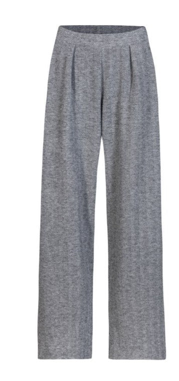 Herrlicher Lainey Jersey Interlock Herringbone Damenhose in Grau mit weitem Bein und Fischgratmuster