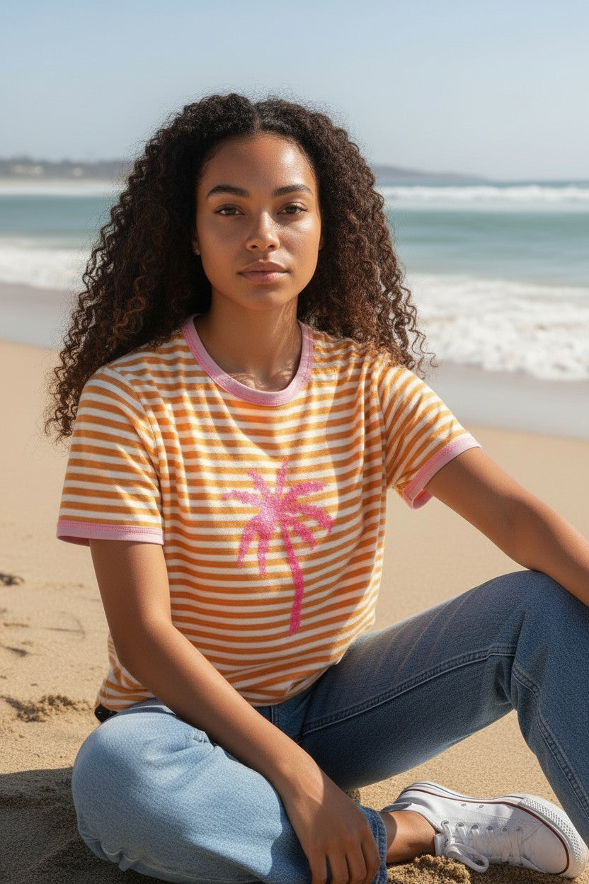 Gestreiftes Damen T-Shirt orange "Palm Beach" von Grace