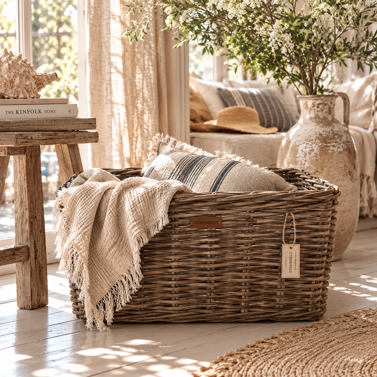 Handgeflochtener Rattan Basket Square in Natur Grau-Braun – dekorativer Aufbewahrungskorb in drei Größen