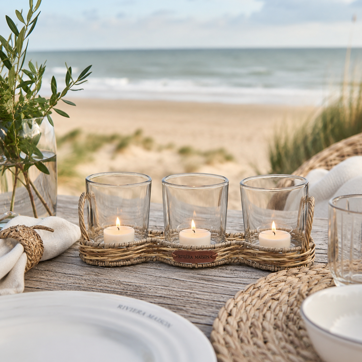 Rustic Rattan Triple Votive RIVIERA MAISON