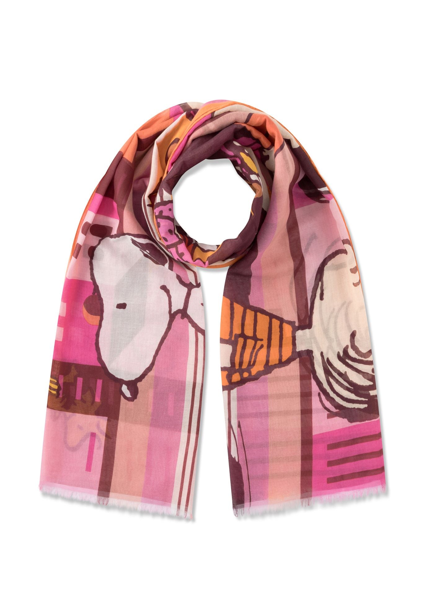Baumwoll Damen Schal rosa mit Snoopy Peanuts Motiv von Codello