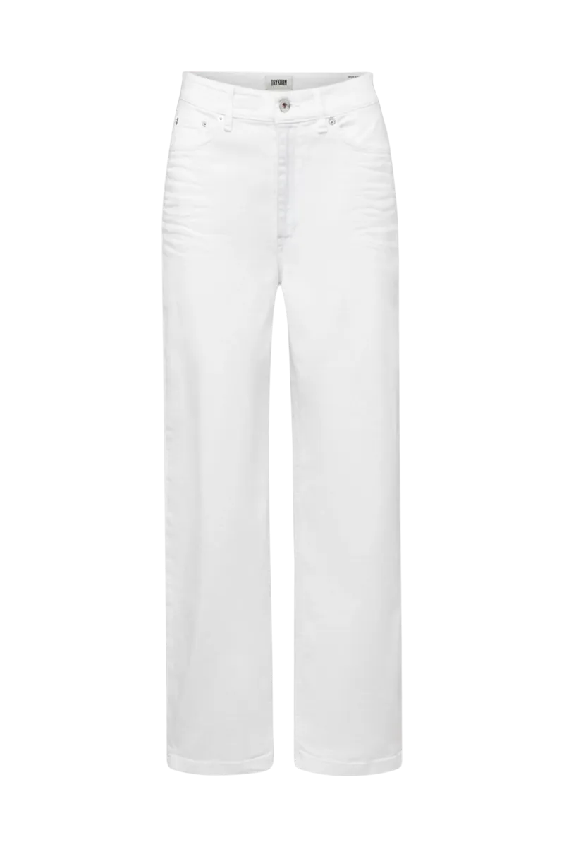 DRYKORN FLOWN Jeans aus weißem italienischem Denim mit Relaxed Fit, Low-Waist-Bund, schmal zulaufendem Bein und moderner Cropped-Länge.