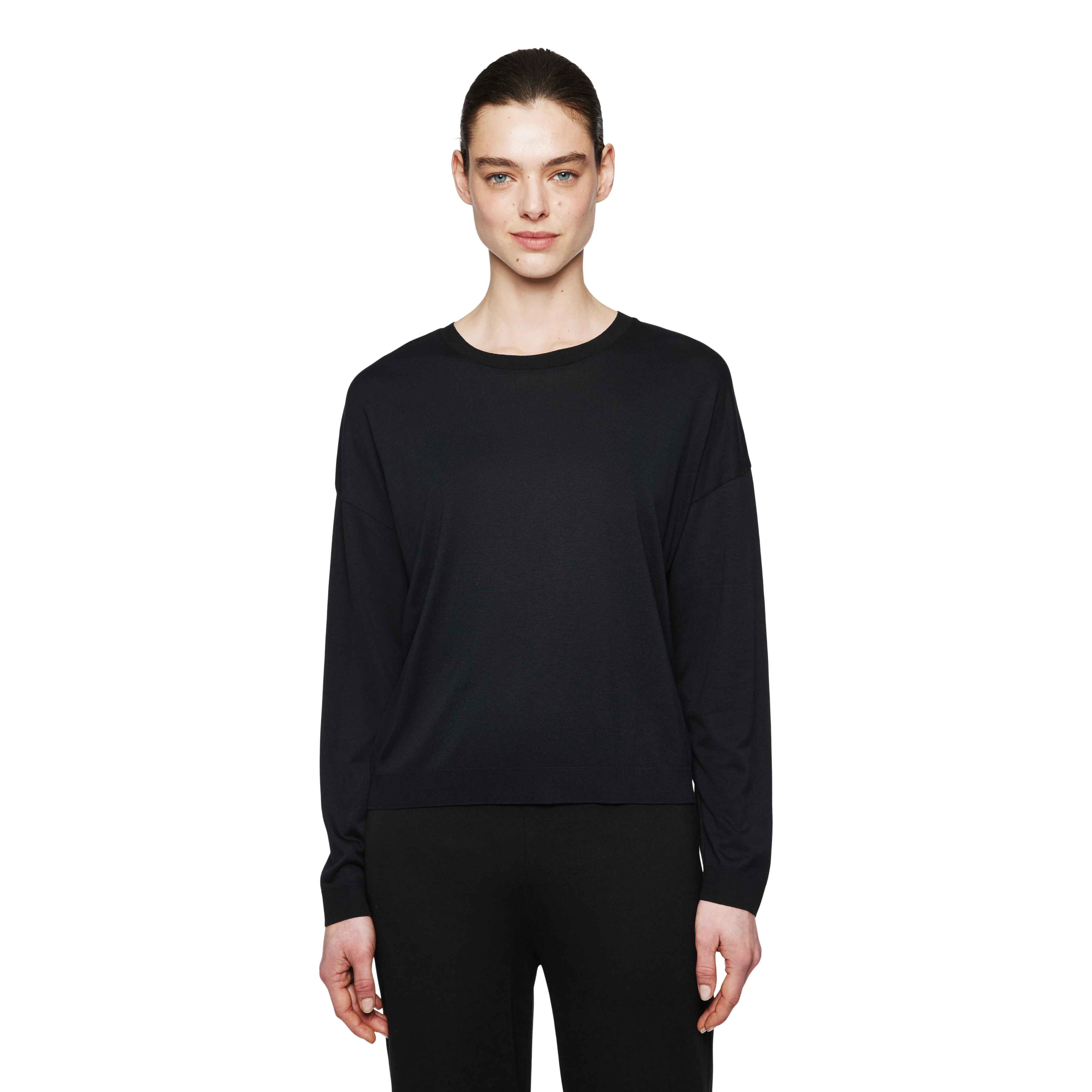 Schwarzes Longsleeve mit Rundhals in Jersey-Kashmere Mix von DRYKORN