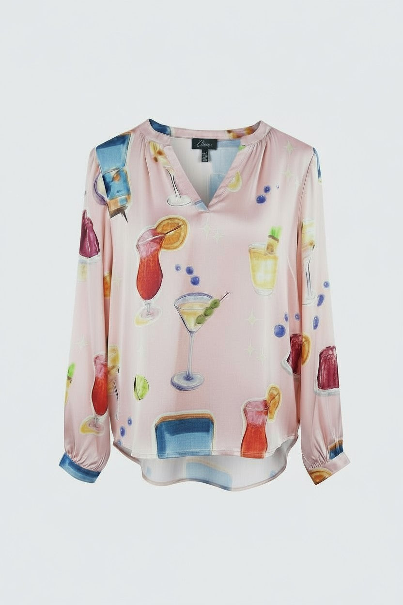 Seidenbluse Damen rosa mit Sommerprint von Grace