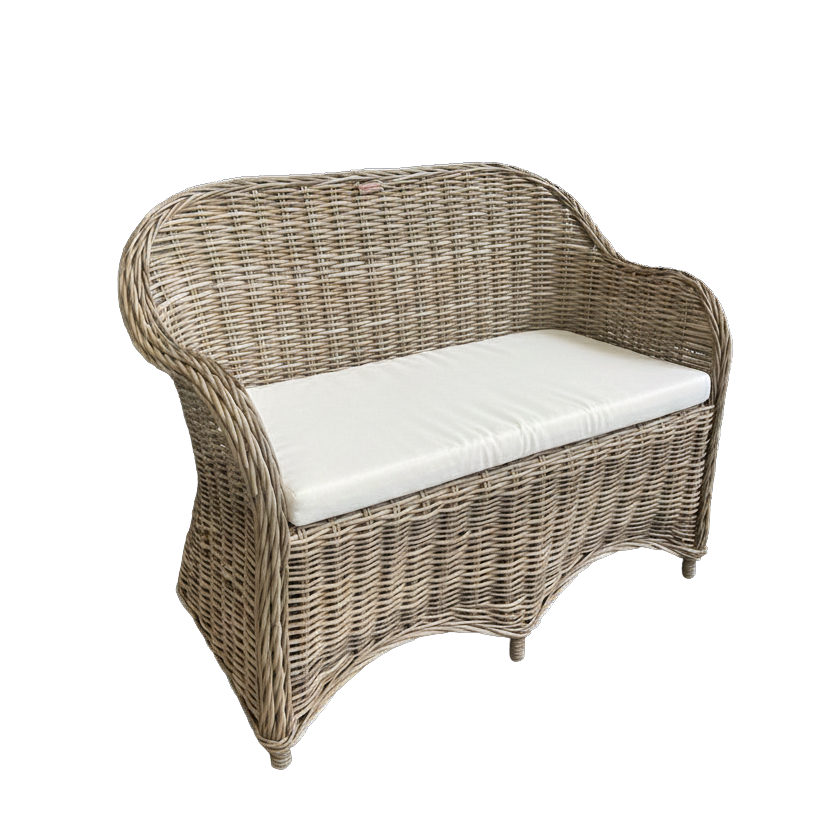 Rattanbank 2-Sitzer mit weißem Sitzkissen von STRANDGUT