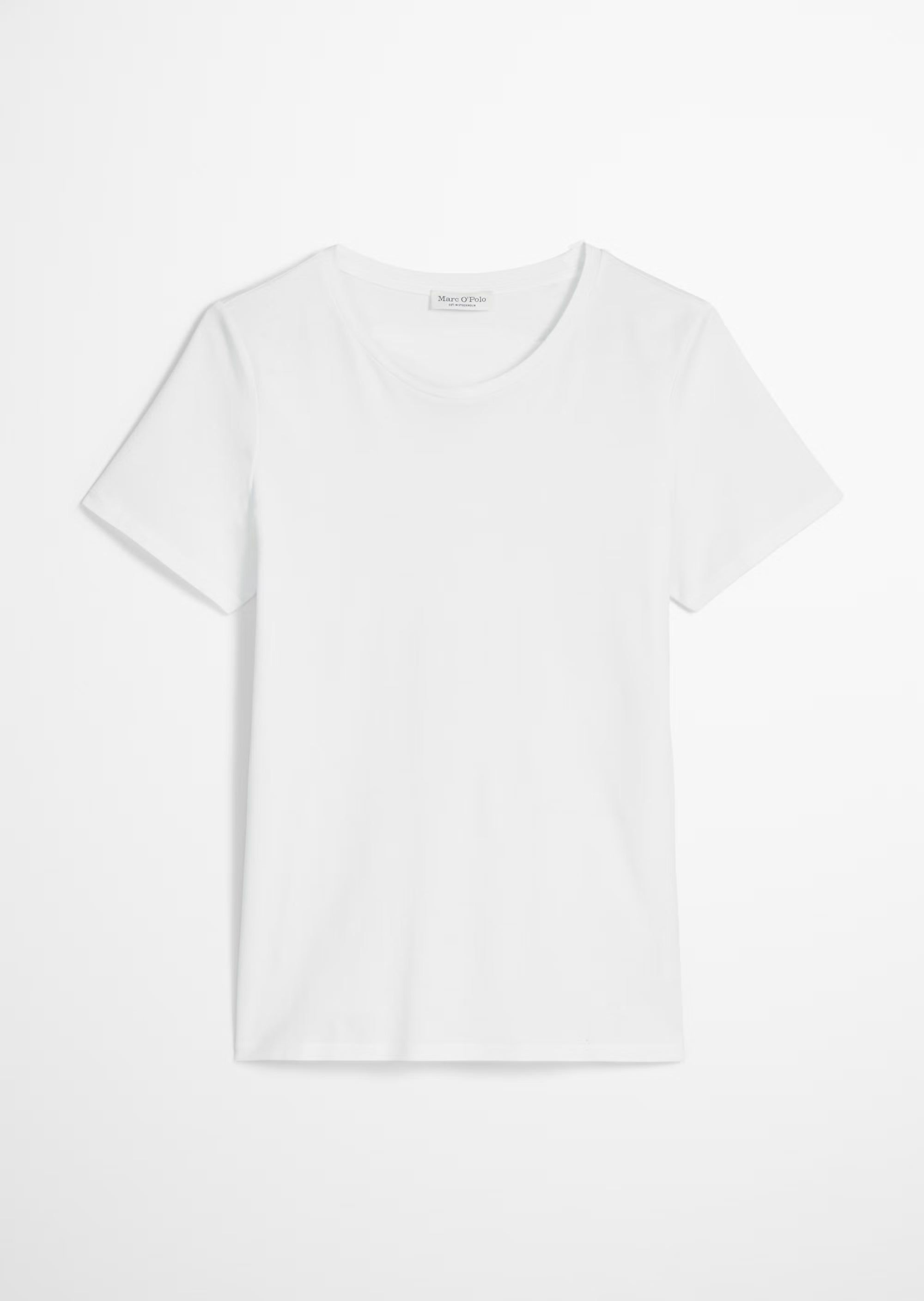 Marc O'Polo Rundhals-T-Shirt in Weiß aus 100 % Bio-Baumwolle mit kurzen Ärmeln, klassischem Rundhalsausschnitt und lockerer Regular-Fit-Passform.